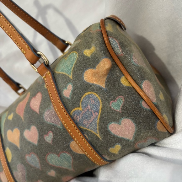 Dooney & Bourke Coated Canvas Heart Print Small Barrel Shoulder Bag Brown - Picture 4 of 14